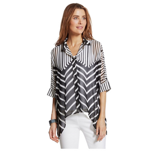 Chico's Black and White Oversized Button Down tunic shirt size 3 GUC..